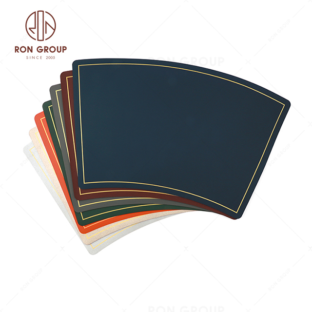 Hot selling good grade hotel restaurant luxury and delicate Fan-shaped placemat with gold edge