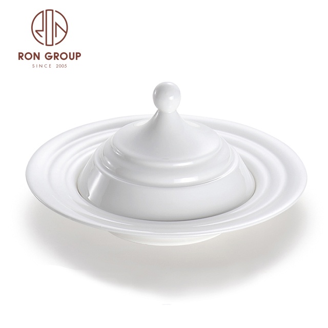 Elegant Western Restaurant Dinnerware Catering Deep Dish Wedding Soup Plate Bulk Ceramic Dinner Plate With Lid
