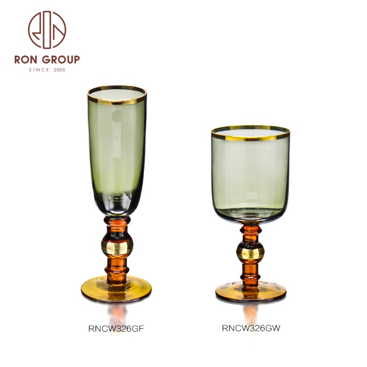 factory price wedding party long stem glasses water cup tumbler gold rim smoky grey color champagne wine glass goblet
