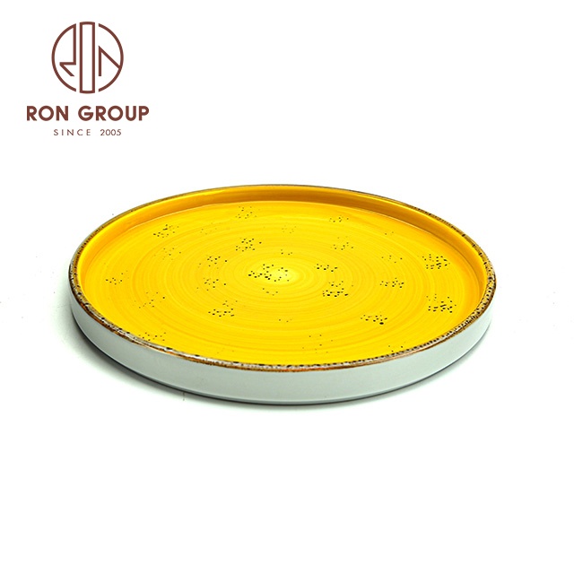 10 inches wedding decorative crockery yellow porcelain ceramic plates restaurant serving dinner pizza round flat plate