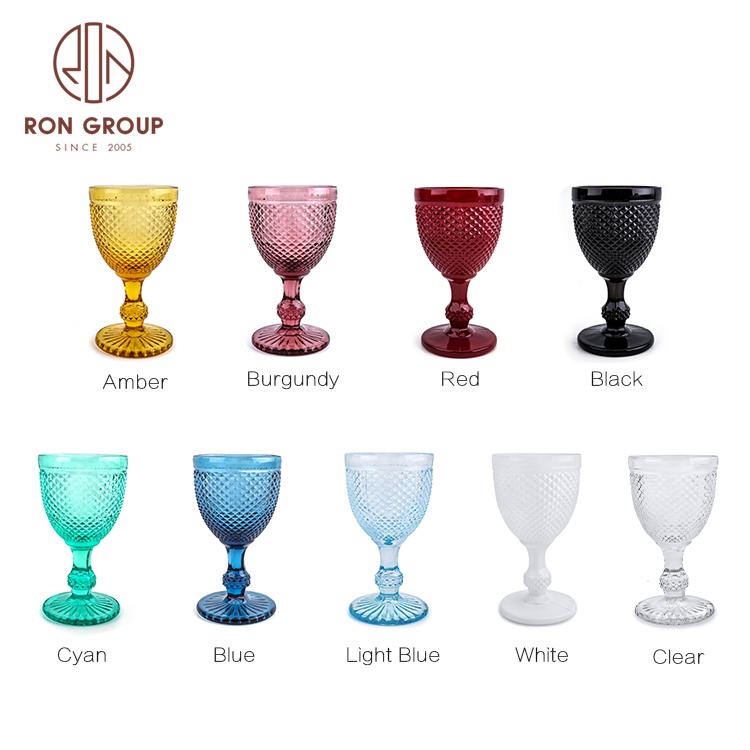 china factory supply top quality custom event party colorful red wine cup vintage lead free pink blue goblet wedding glasses