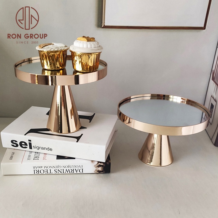 Luxury Mirror Cake Stand Party Dessert Display Wedding Round Gold Cake Pedestal Metal Cake Stand Set Decorating
