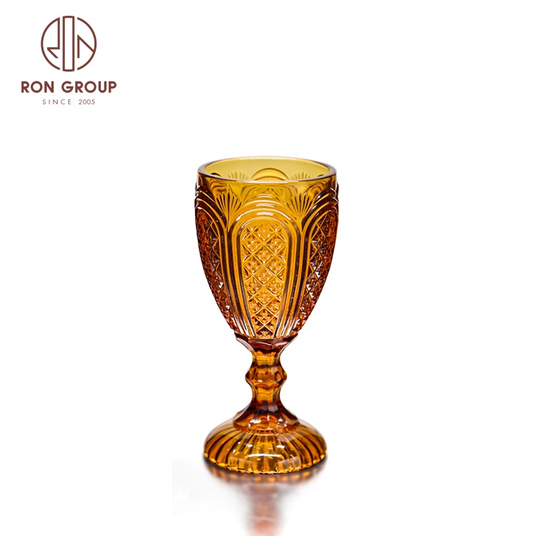 2025 New Style Wholesale Cheap Price Customized Wedding Banquet Event Party Drinkware Colored Large Vintage Amber Glass Goblet