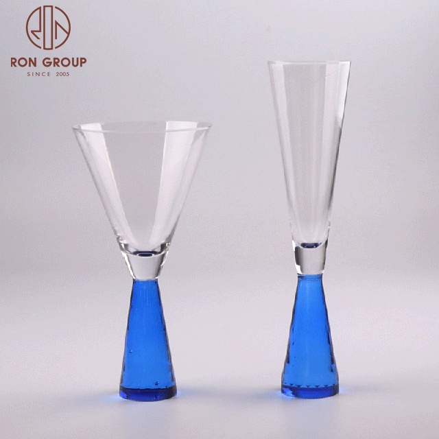 Cheap Price Food Safety Healthy Wedding Banquet Party Drinkware Liquor Set Blue Color Champagne Flutes Wine Glass with Thin Stem