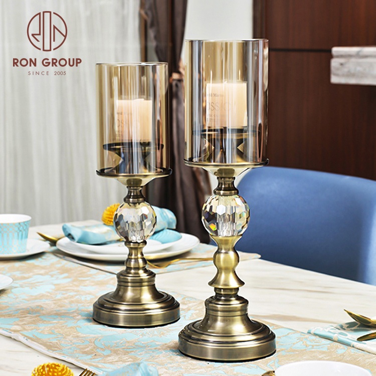 Wholesale Crystal Cheap Price Candlestick Banquet Wedding Dining Table Vintage Glass Metal Luxury Candle Holders for Decoration