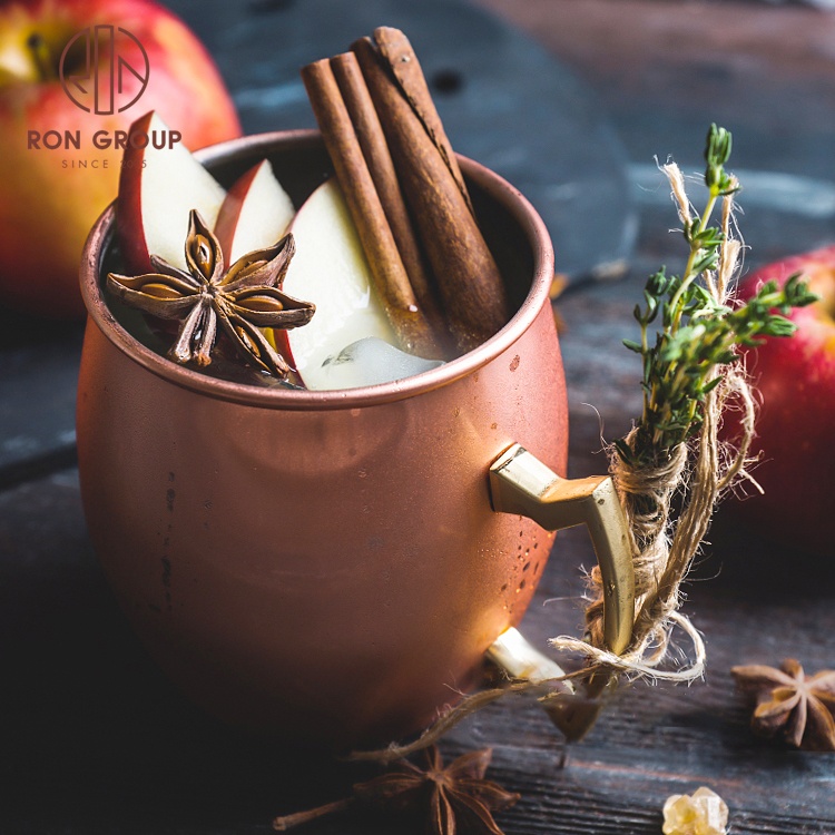 Hotel Restaurant Party Non Hammered Stainless Steel Copper Moscow Barrel With Brass Handles for Vodka Beer Mug