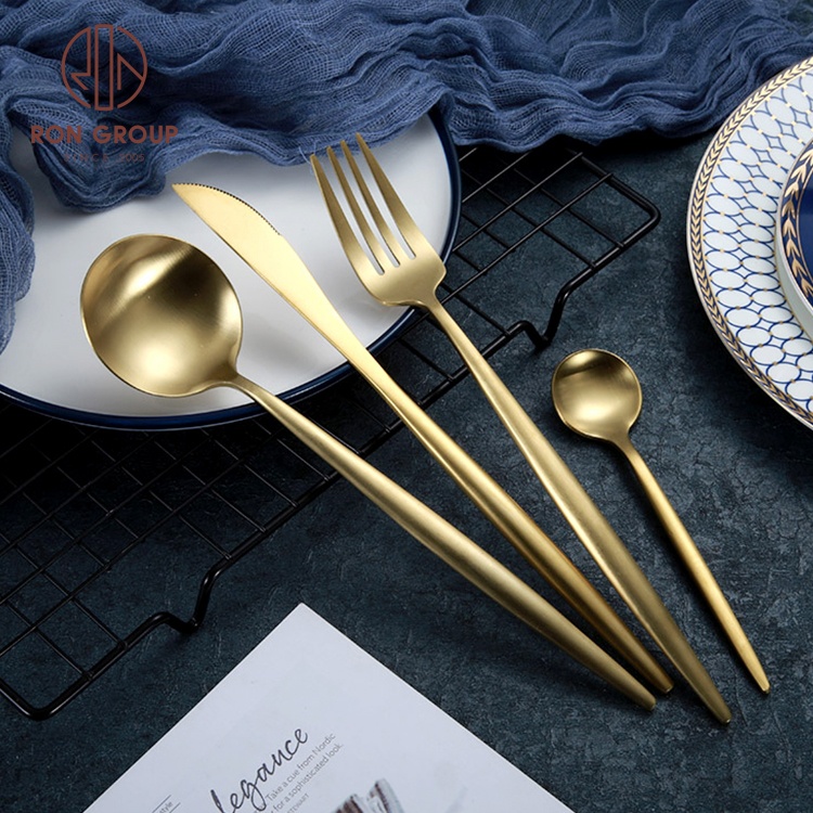 High Quality Luxury Restaurant Hotel Wedding Flatware Silverware Stainless Steel Metal Knife Spoon Fork Gold Plated Cutlery Set