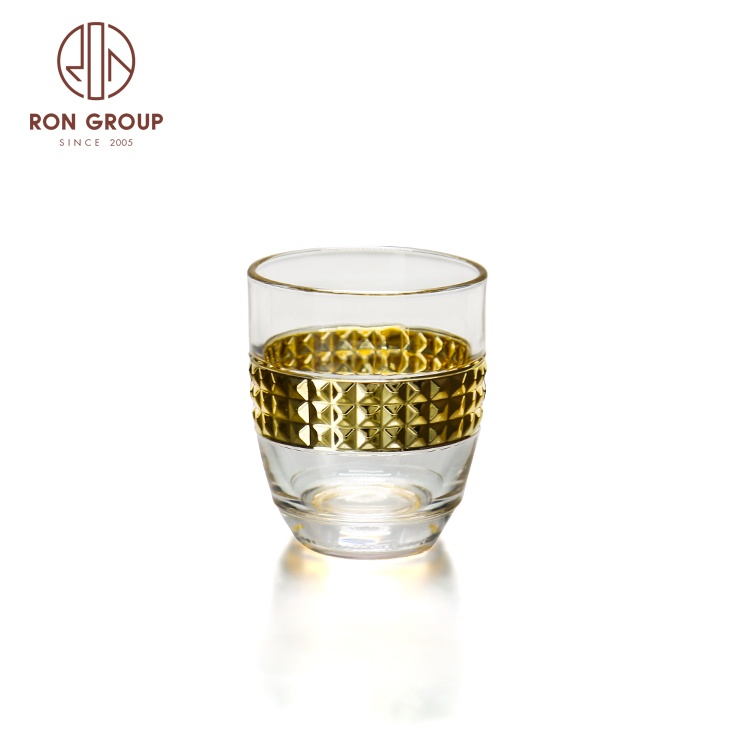 Wholesale Cheap Elegant Fashion Crystal Wedding Hotel Party Barware Glassware Rock Whisky Cocktail Cup Gold Rim Drinking Glasses
