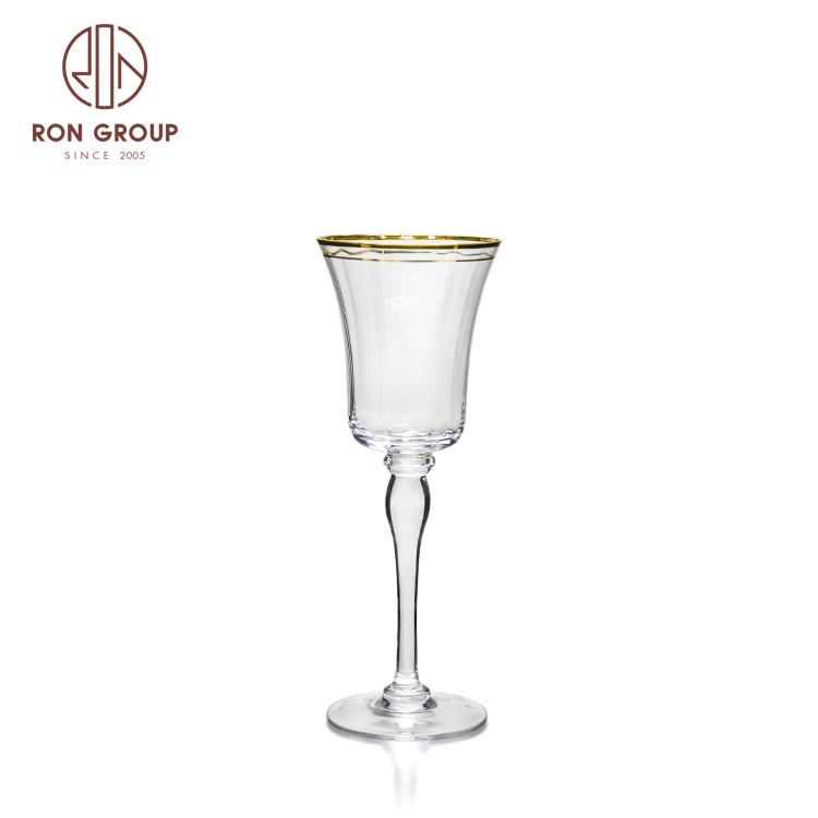 Cheap Price Hotel Banquet Wedding Glassware Drinkware Red Wine Whiskey Champagne Flute Cup Glasses Wine Glass with Rose Gold Rim