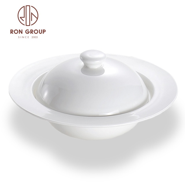 Factory Direct OEM Cheap Sell French Hotel Restaurant Dinnerware Bulk Various Size Steak Soup Round White Ceramic Bowl with Lid