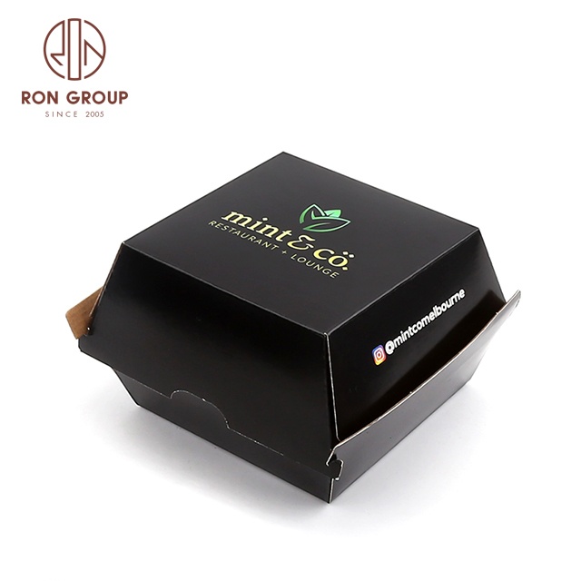 Eco Friendly Custom Printed Logo Fast Food Restaurant Disposable Tableware Foldable Burger Takeaway Packaging Kraft Paper Boxes