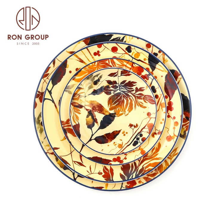 Party Serving Porcelain Tableware Customized Design Yellow Maple Leaf Restaurant Dinner Dishes Dinnerware Ceramic Plate Set