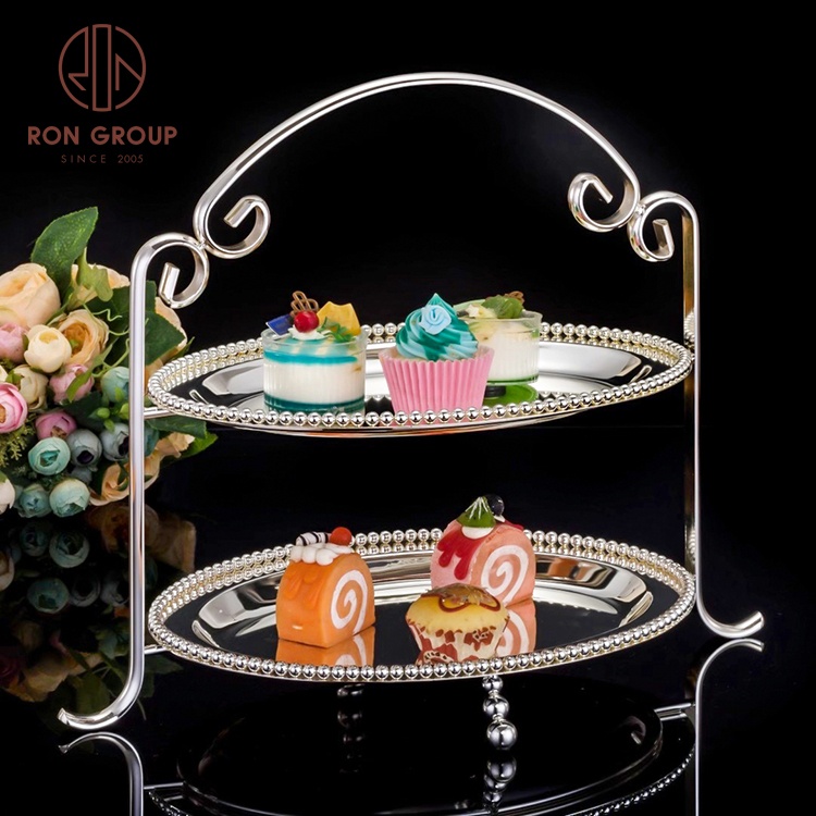 New Design 2 Tier Wedding Party Banquet Buffet Kitchware Equipment Display Holder Decorating Dessert Luxury Metal Cake Stand
