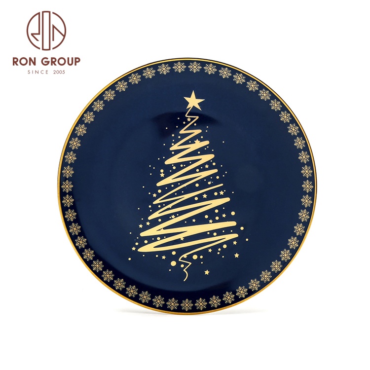 Luxury New Custom Tableware Party Decoration Bone China Dinnerware Porcelain Ceramic Dishes Plates Set Christmas Plate