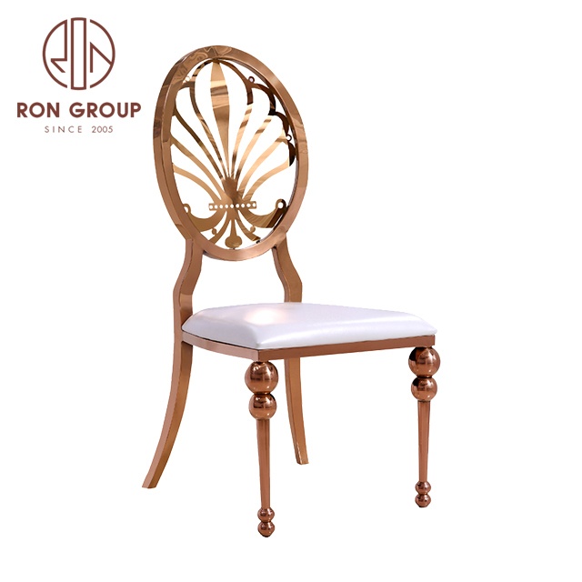 Wholesale Popular Modern Design Wedding Banquet Event Furniture Chair Rose Gold Round Back Stackable Stainless Steel Hotel Chair