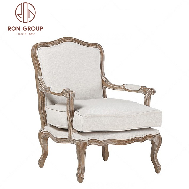 Hot Sale Wedding Living Room Furniture Upholstered Solid Wood Oak Fabric Leg Gardening Armchair Wedding Sofa for Bride and Groom