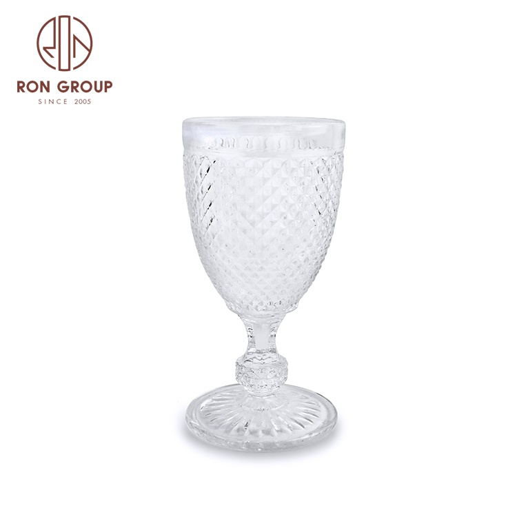 hot selling reusable luxury wedding embossed colored custom goblet clear blue glass wine cup