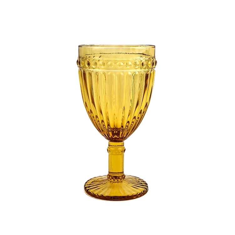 China glassware wholesale cheap 350ml embossed amber glassware wedding decoration reusable vintage asian colored glass goblet