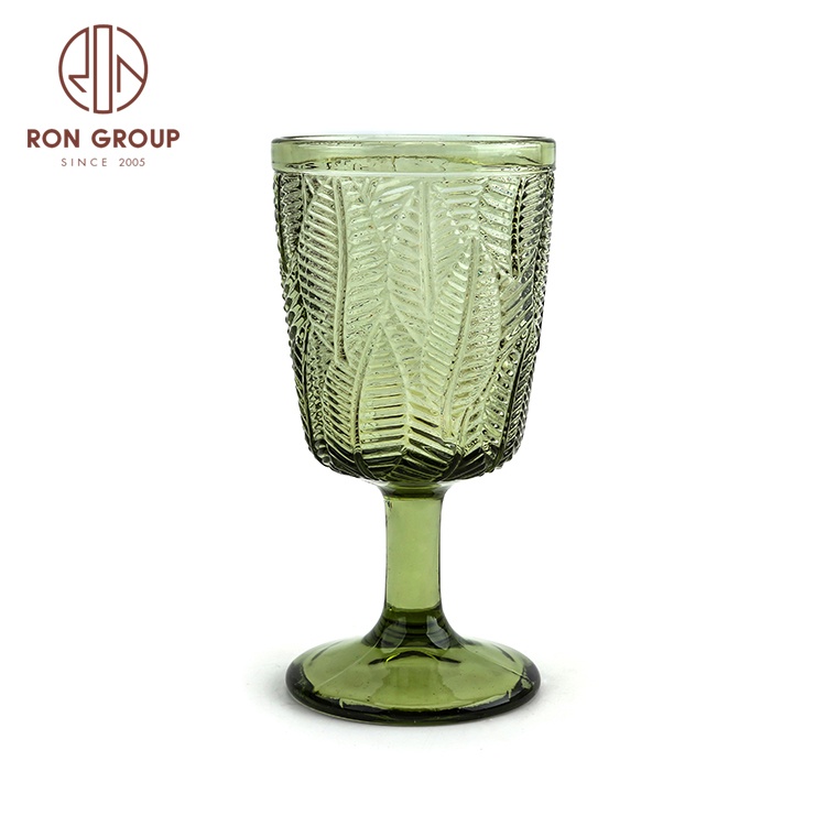 Chinese Manufacturer Wholesale High Quality Modern Wedding Party Banquet Vintage Glassware Green Engraved Goblet Glass Cups