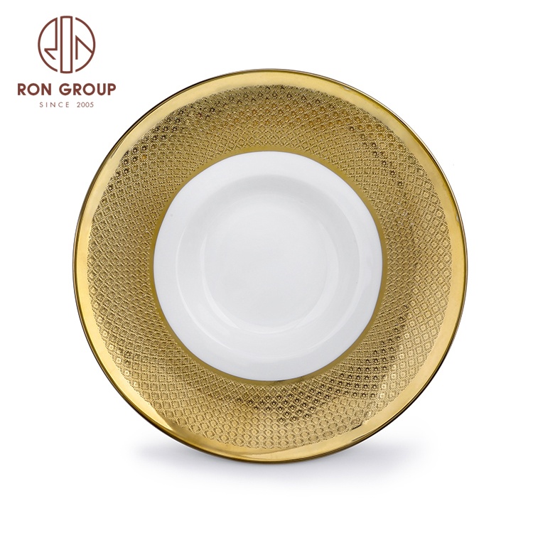 wholesale price customized porcelain charger gold ceramic soup plate for wedding