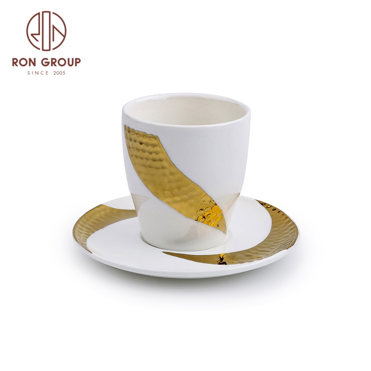 High Quality Unique Design Wholesale Bone China Golden Handle And Edge Coffee Cups Ceramic Tea Cup and Saucer Sets