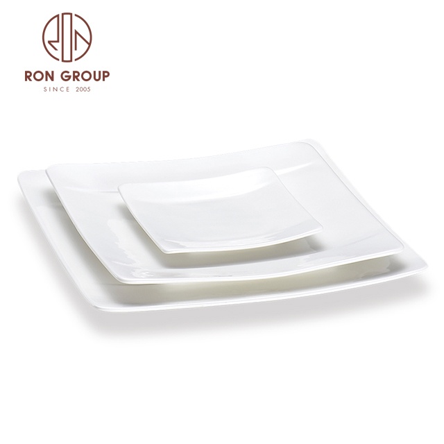 2022 Hot sale safe porcelain dinner plates set white ceramic square plates for catering tableware restaurant wedding