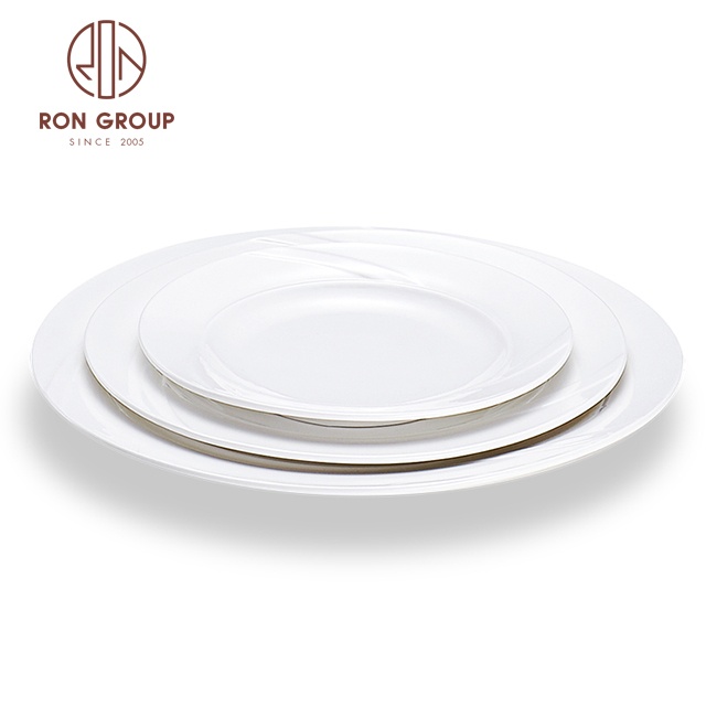 Wholesale Wedding Banquet Hall Event Round White Porcelain Flat Plate 6/7/8/9/10/11 Inch Dinner Ceramic Plates Set