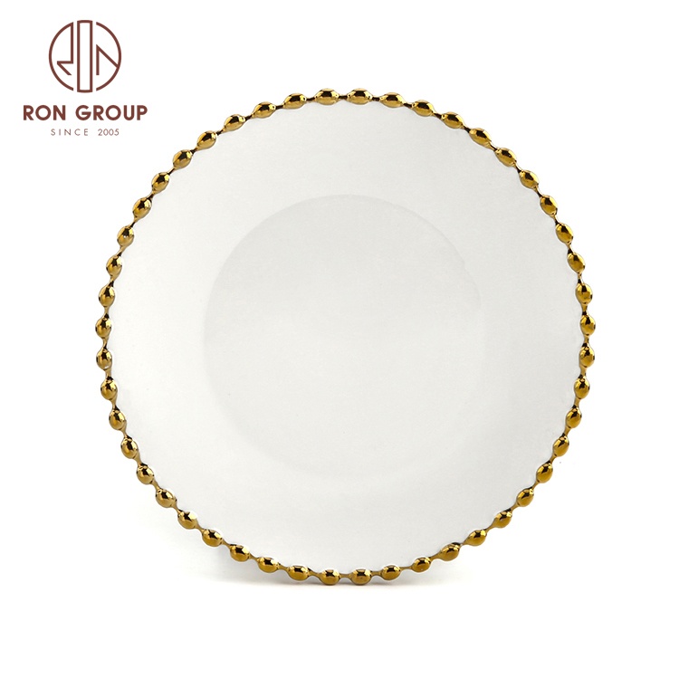 high quality multi size wedding plates luxury gold rim dinnerware decoration beaded charger plate wholesale