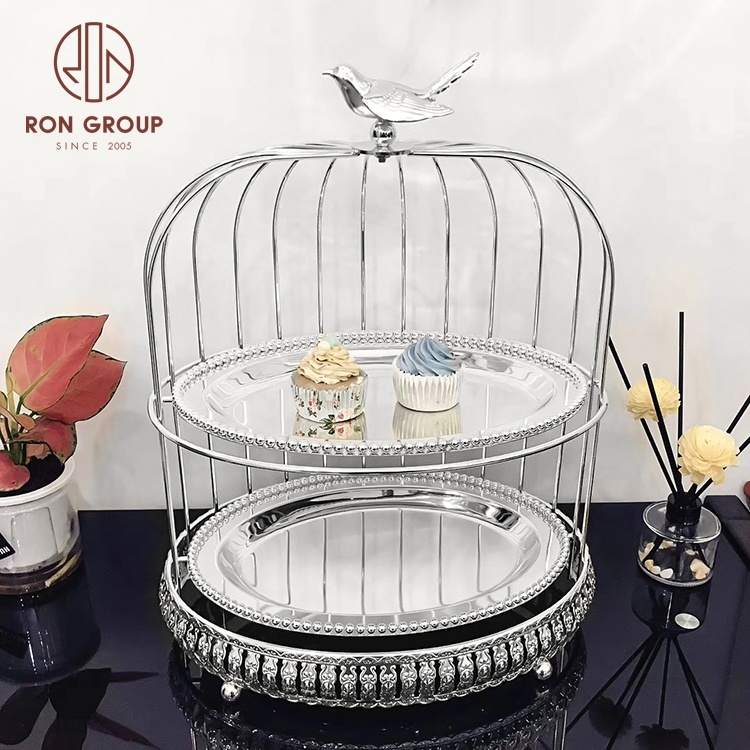 new arrival birdcage metal frame party decoration cake stand wedding dessert snack tray stand high end silver cake stand