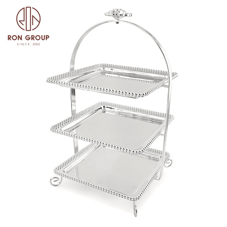 table silver metal 3 piece cake stand wedding party dessert display stand cup cake stand display