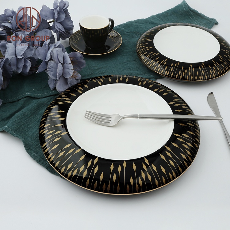 Luxury Unique Restaurant Club Hotel Buffet Black Dinnerware Dishware Round Porcelain Dessert Serving Dishes Wedding Plates