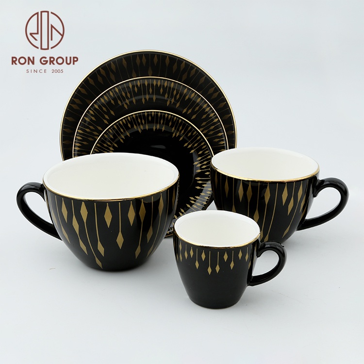 Wholesale custom modern tea cups and saucers with gold rim ceramic cup sets for coffee and tea