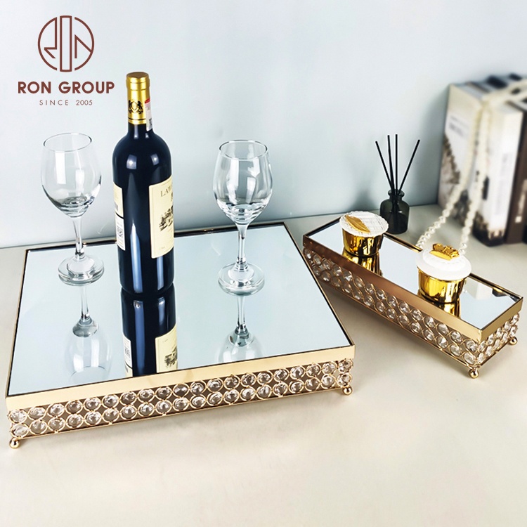 Wholesale Wedding Hotel Banquet Party Birthday Decoration Pastry Mirror Tray Gold Metal Cupcake Dessert Display Glass Cake Stand