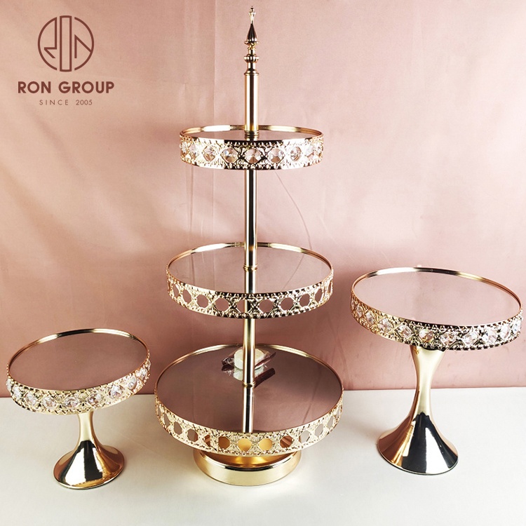 Wedding Supplies Crystal Hotel Party Decoration Tableware Set Dessert High Tray Holder Layer Pastry Cupcake Metal Cake Stand