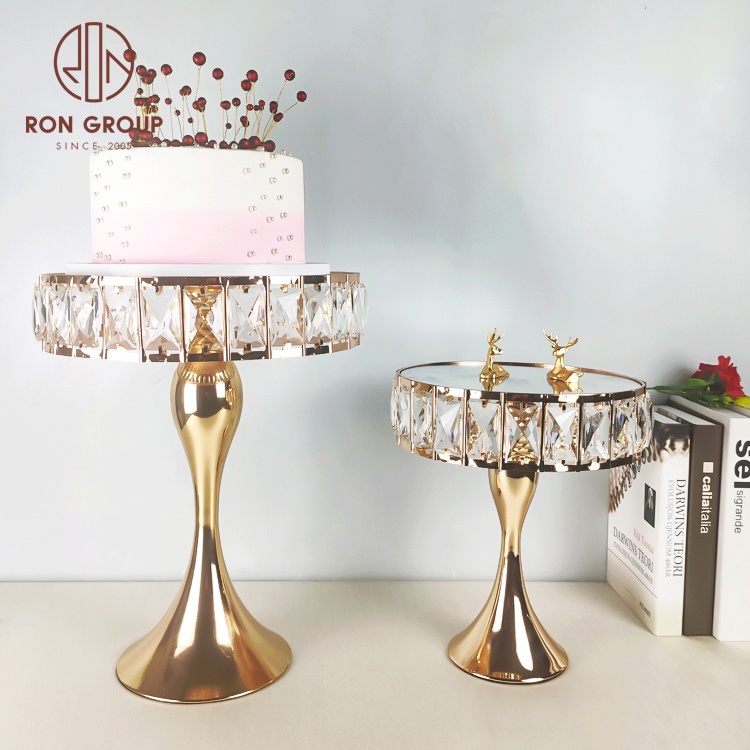 Gold Retro Crystal Metal Cake Stand Round Pastry Stands Wedding Birthday Party Dessert Cake Pedestal Display Plate