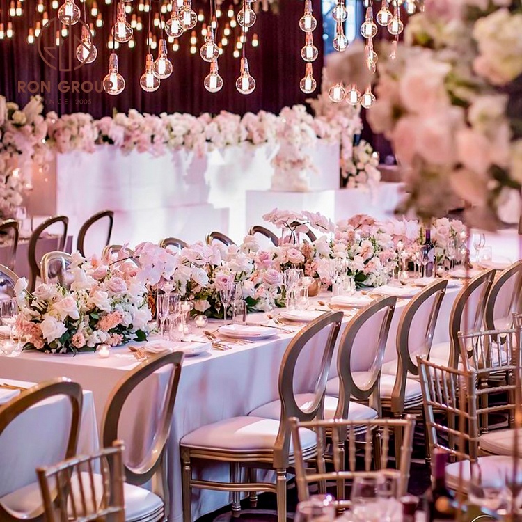 Luxury Banquet Hotel Restaurant Resin Frame PU Leather Round Backrests and Cushion Plastic King Louis Dining Wedding Chairs