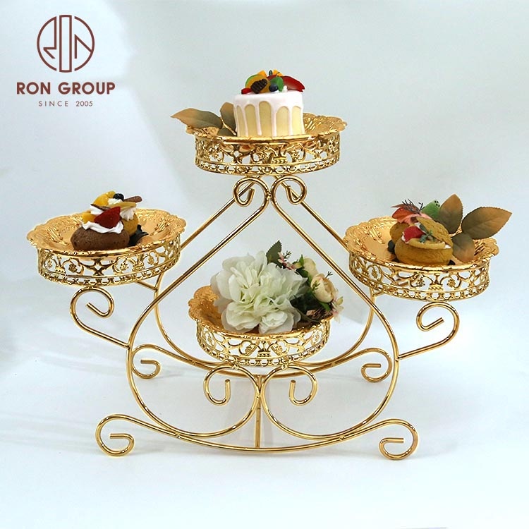 Wholesale gold flower Crystal round Cake for Birthday dessert christmas Decoration metal Cake Display Stand for wedding