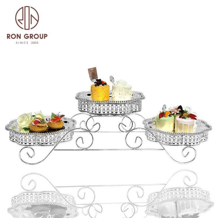 Metal glass 3 tier cup crystal silver wedding Christmas cake dessert display stand set stands for wedding party cake decorating
