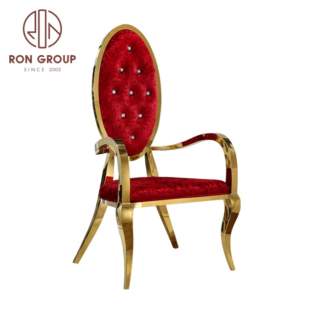 Wholesale Royal Luxury Stainless Steel Crystal Decoration King Throne Dining Room Red Leather Used Banquet Hotel Wedding Chairs