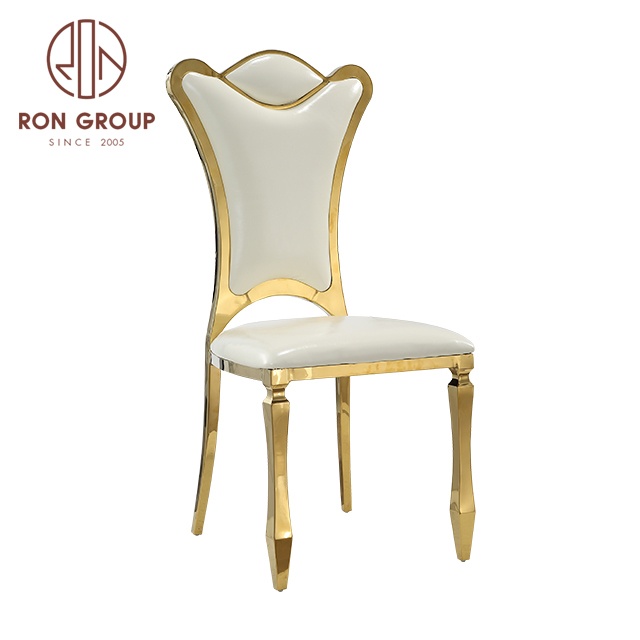 Modern Design Comfortable Stainless Steel white and Gold Hotel Dining banquet Accent Chair nordic wedding used dining chairs