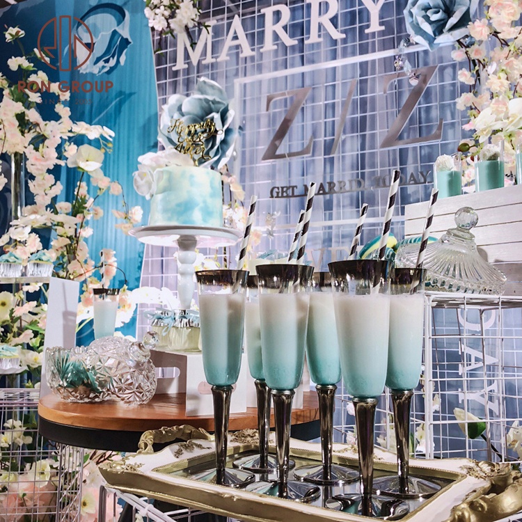 Party Cheap Price Good Quality Standard Promotional Detachable Water Silver Rim Champagne Plastic Glasses For Weddings