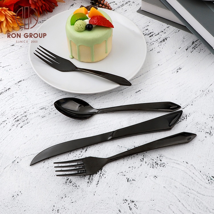 Wholesale restaurant party tableware dinnerware stainless steel spoon fork knife silverware luxury for wedding black cutlery set