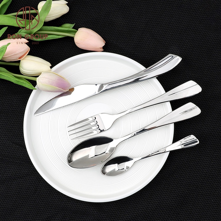 Creative Design Soup Spoon Dessert Fork Set Custom Logo Luxury Hotel Wedding Silverware Flatware Stainless Steel Cutlery
