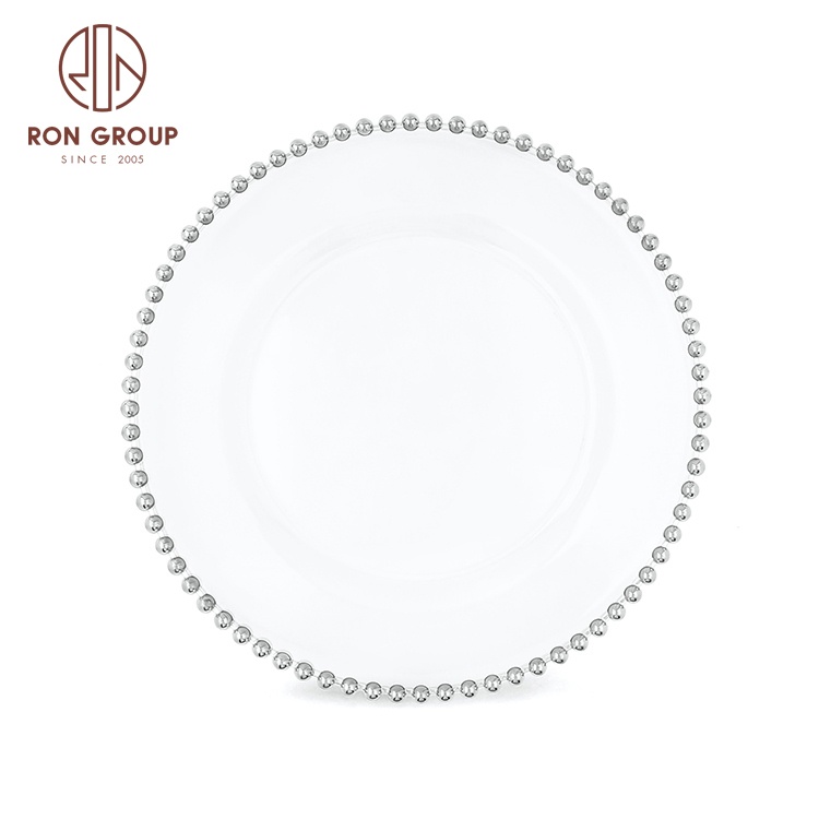 Wholesale Custom Restaurant Banquet Wedding Party Luxury Plastic Bone China Dishware Gold Beaded Charger Plate for Deco