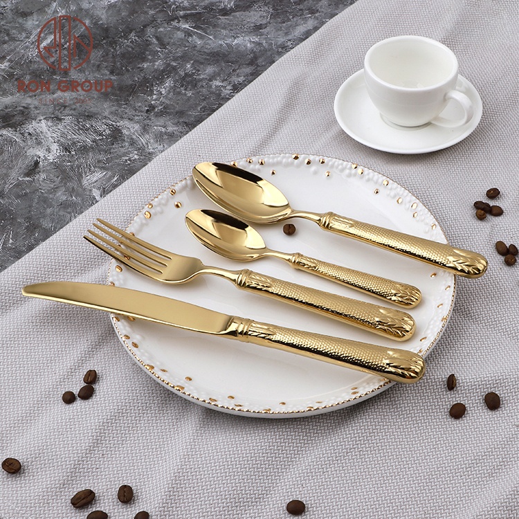 Hot selling cheap price event vintage flatware dessert spoon household stainless steel flatware table fork sets gold cutlery