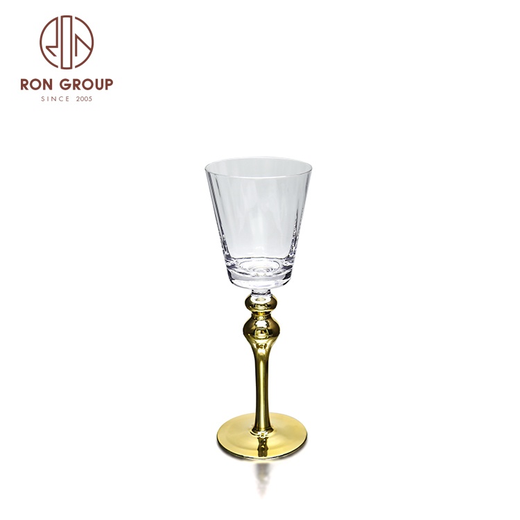 Custom Logo Wedding Party Banquet Creative Unique Whisky Clear Cup Drinkware Glassware Long Stem Gold Edge Rim Red Wine Glasses