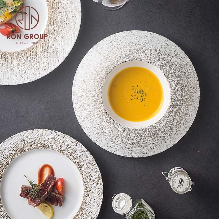 Luxury modern restaurant porcelain event mocha starry gradient white round high quality elegant ceramic dinner plate
