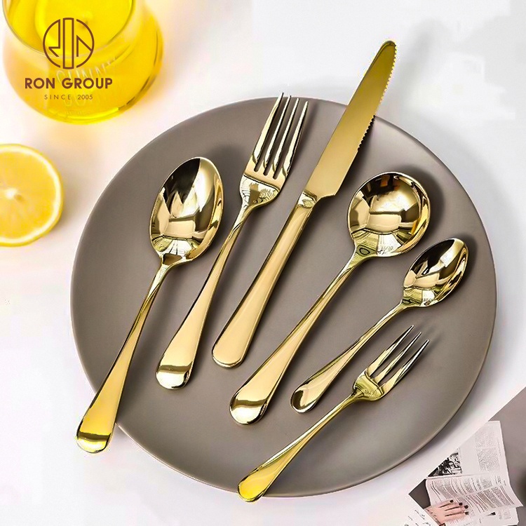 Cheap price dinnerware flatware stainless steel knife spoon and fork banquet tableware Western restaurant party gold cutlery set
