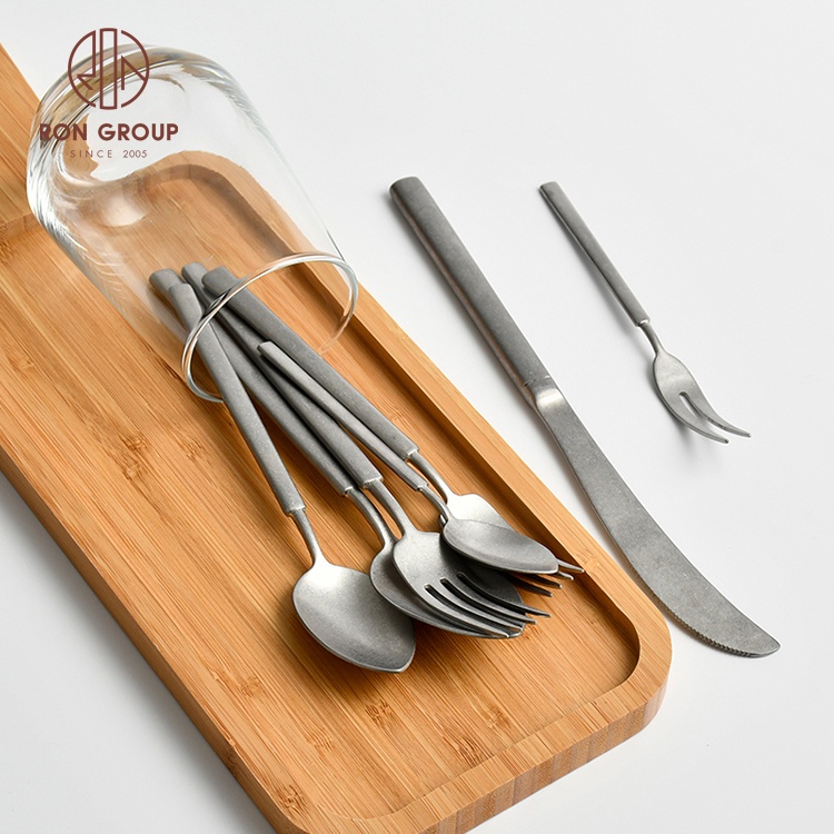 New look stainless steel metal frosted cutlery customized luxury dinner restaurant parties flatware sets for wedding