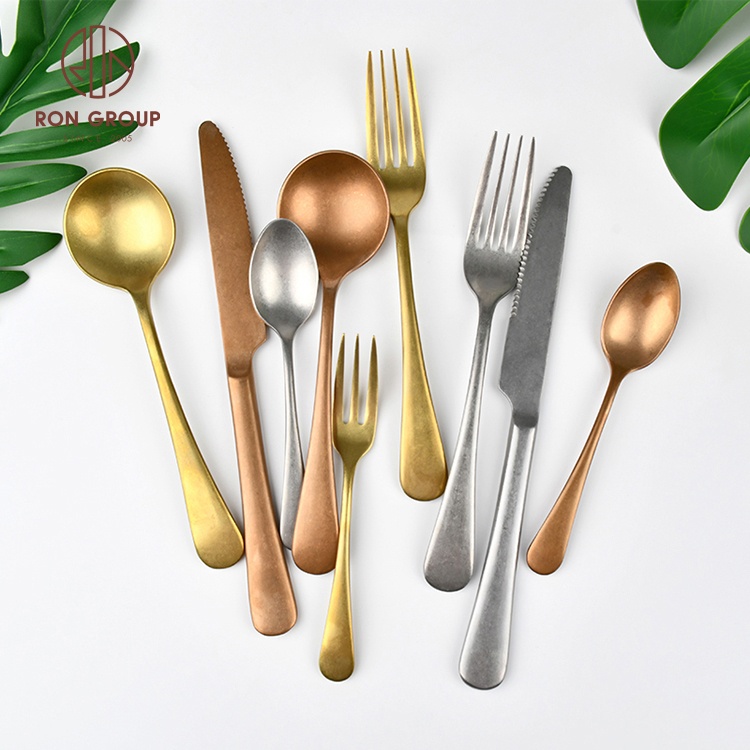 New Design Restaurant Banquet Flatware Silver Rose Gold Polished Silverware Knife And Fork Spoons Cutlery Set Stainless Steel